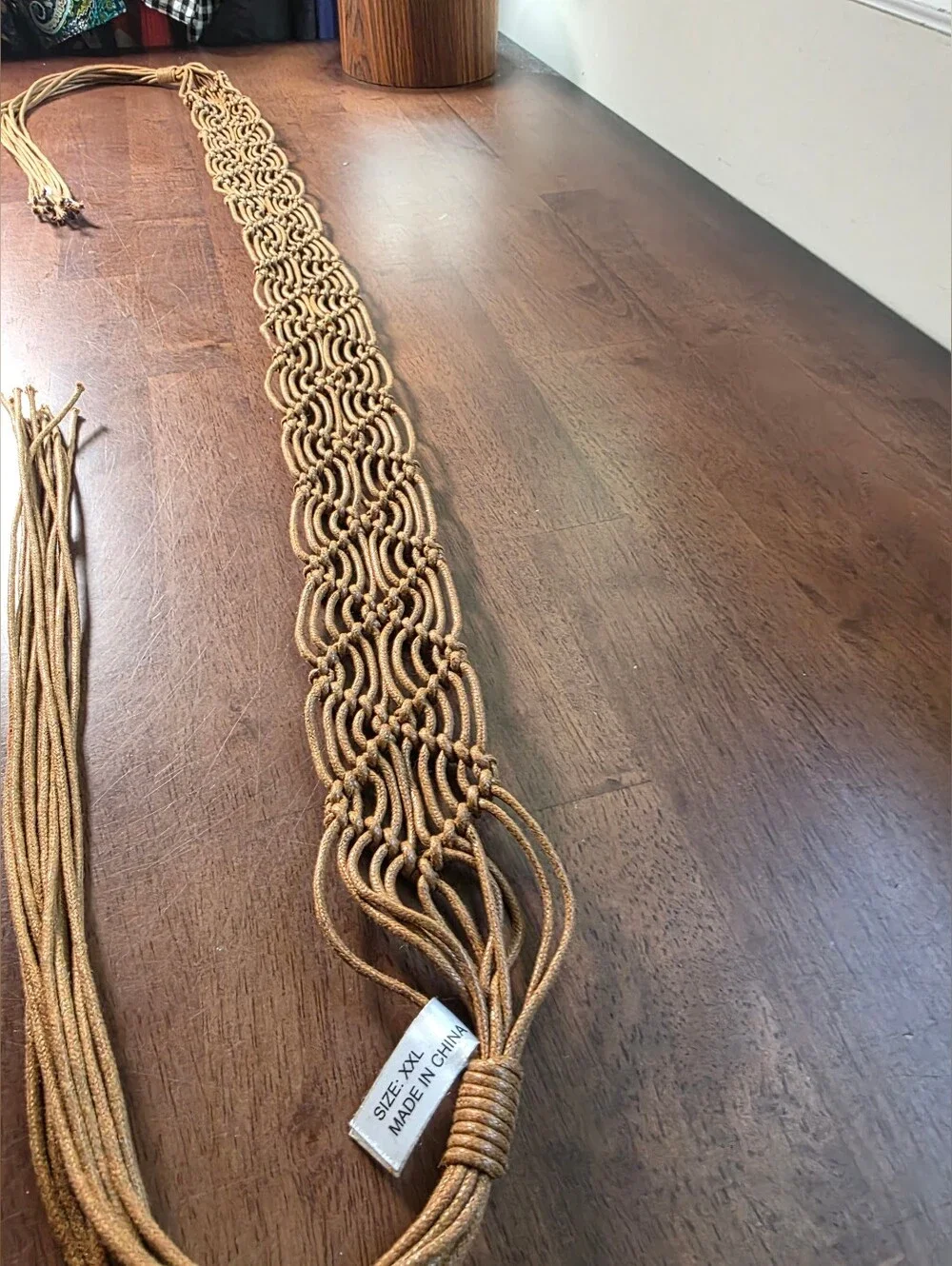 Boho Macramé Woven Tie Belt Tan Fringed Tassel Plus Size XXL